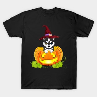 Funny Siberian Husky Pumpkin Halloween Costumes T-Shirt